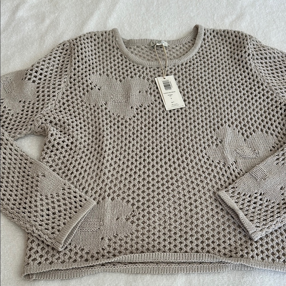 Z Supply Taupe Crochet Crewneck Sweater